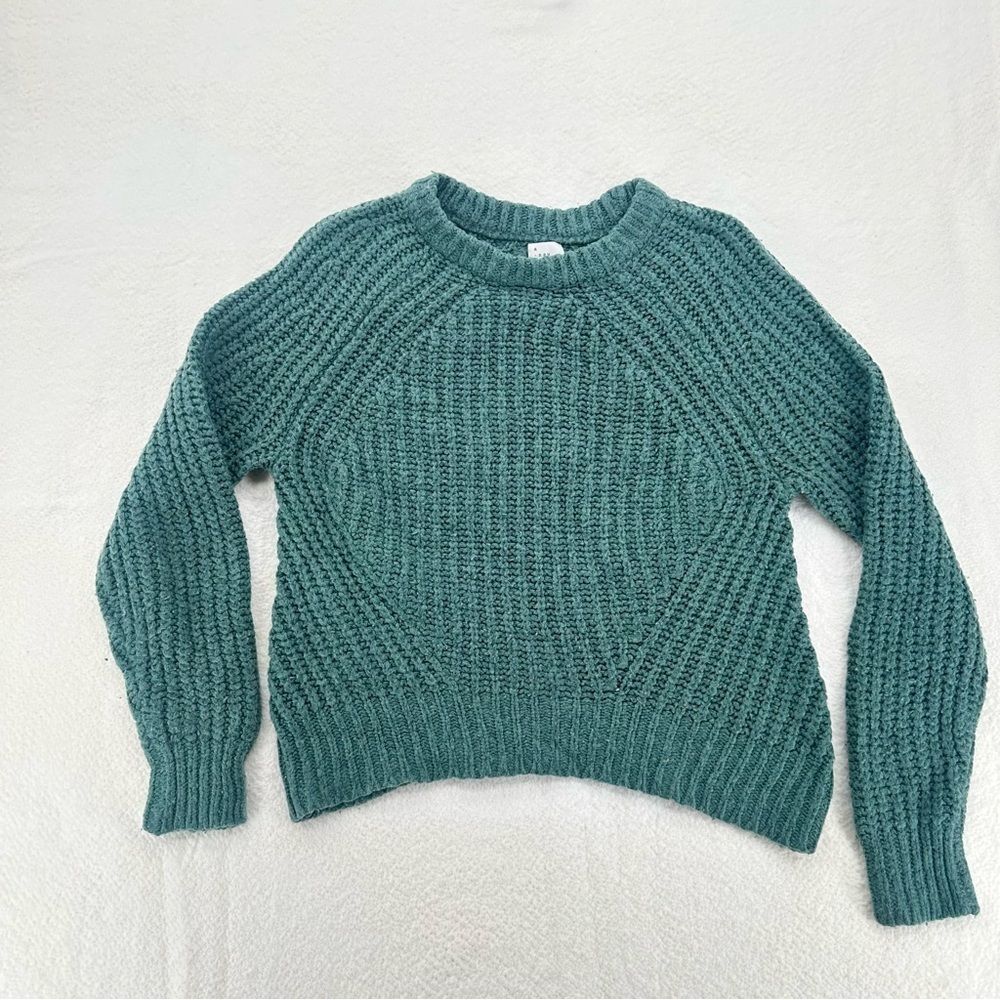 A New Day Green Knit Sweater Cozy Ribbed